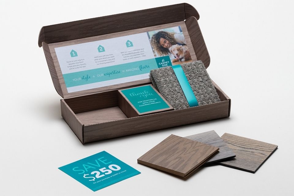Flooring sample box from Carpet One Floor & Home
